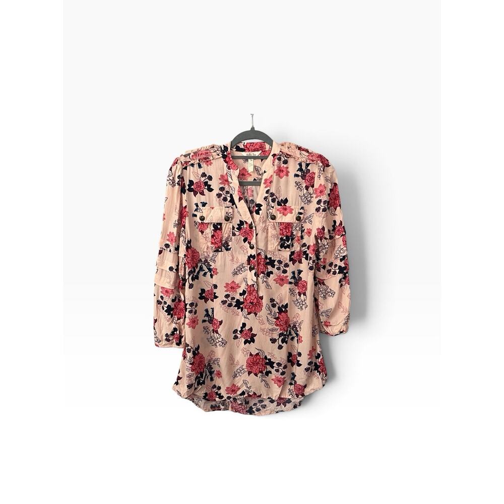 Matilda Jane Livery Millie Blouse Size S Peach Floral Henley Popover Top Boho - Picture 2 of 13